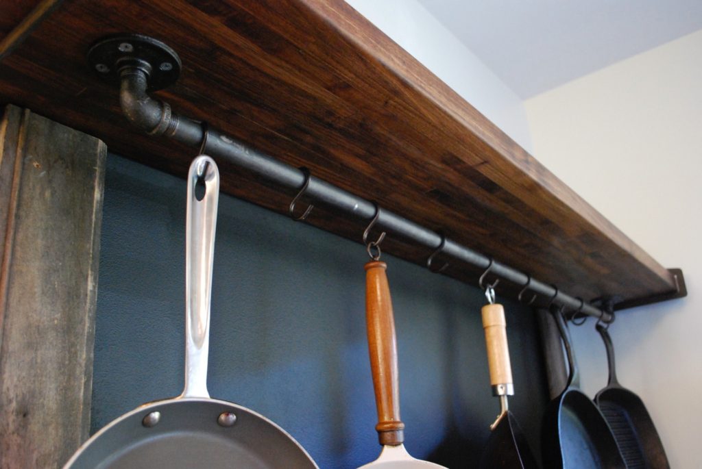 Industrial Towel Bar With Wood Shelf - Kanno Kitchen